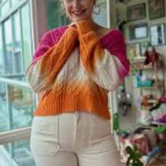 Wilfred Free Aritzia Wool V-neck cropped knit sweater Pink Orange Ombre sz XXS - Picture 13 of 13